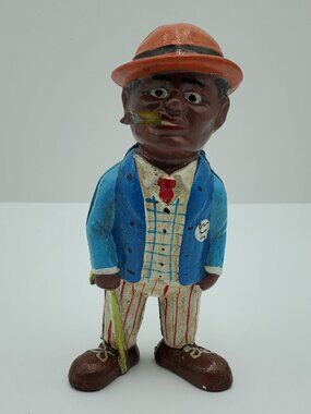 Americana Smoking Jazz Man Cast Iron Still Bank African American Smoker Man Bank